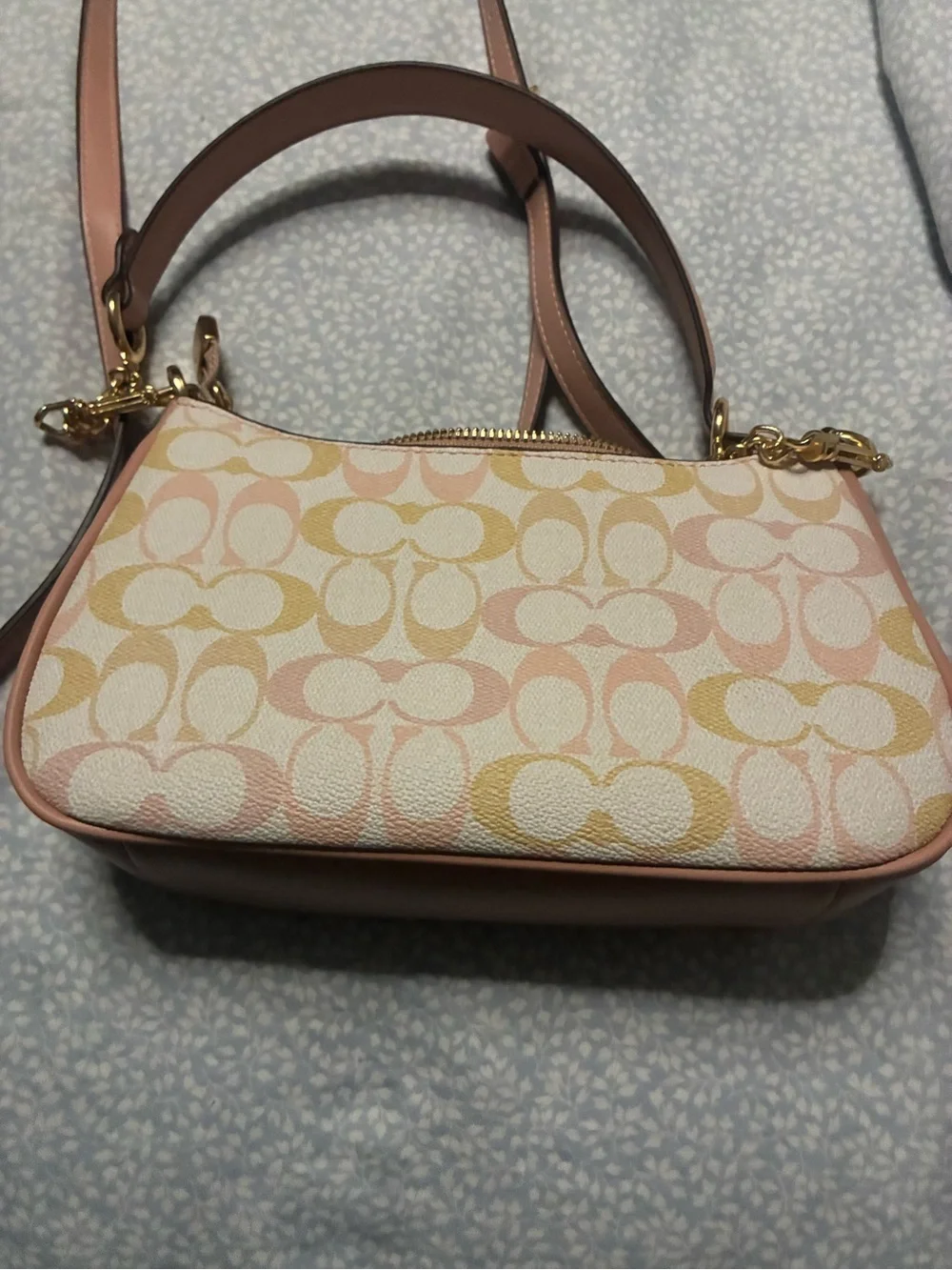 Coach Pastel Pink Signature Canvas Shoulder Bag with Gold Hardware
